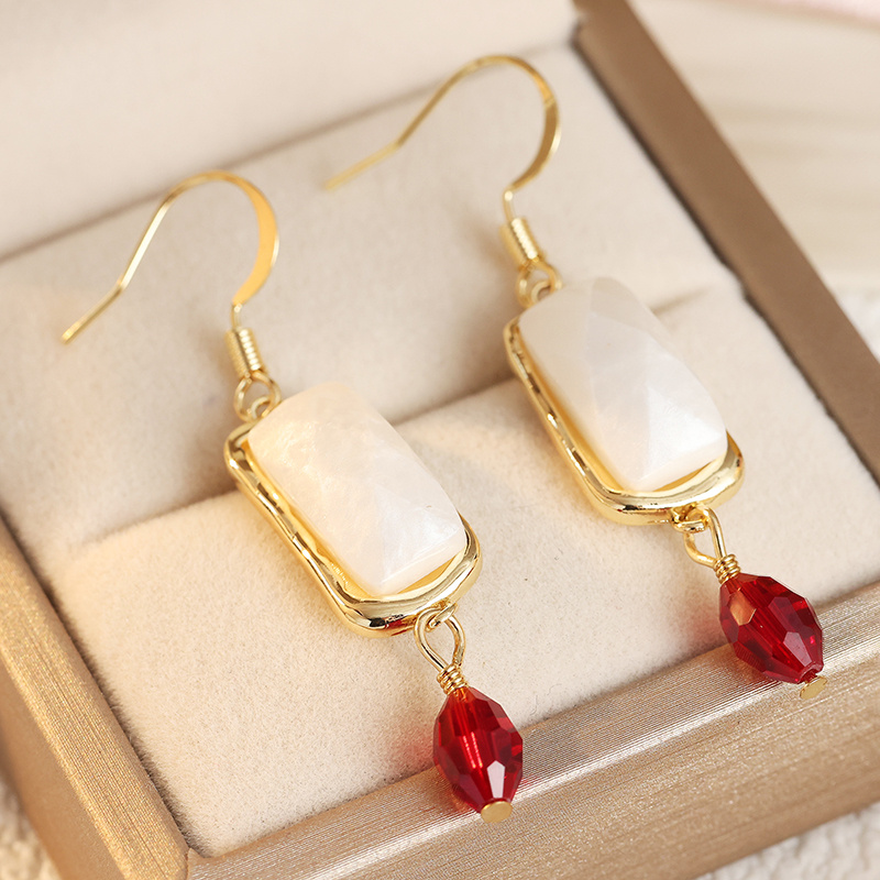 Women's Elegant White Agate Drop Earrings